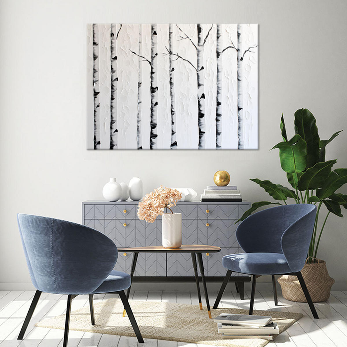 WANDBILD birkenwald - Weiß, Textil (60/40cm) - Feeby