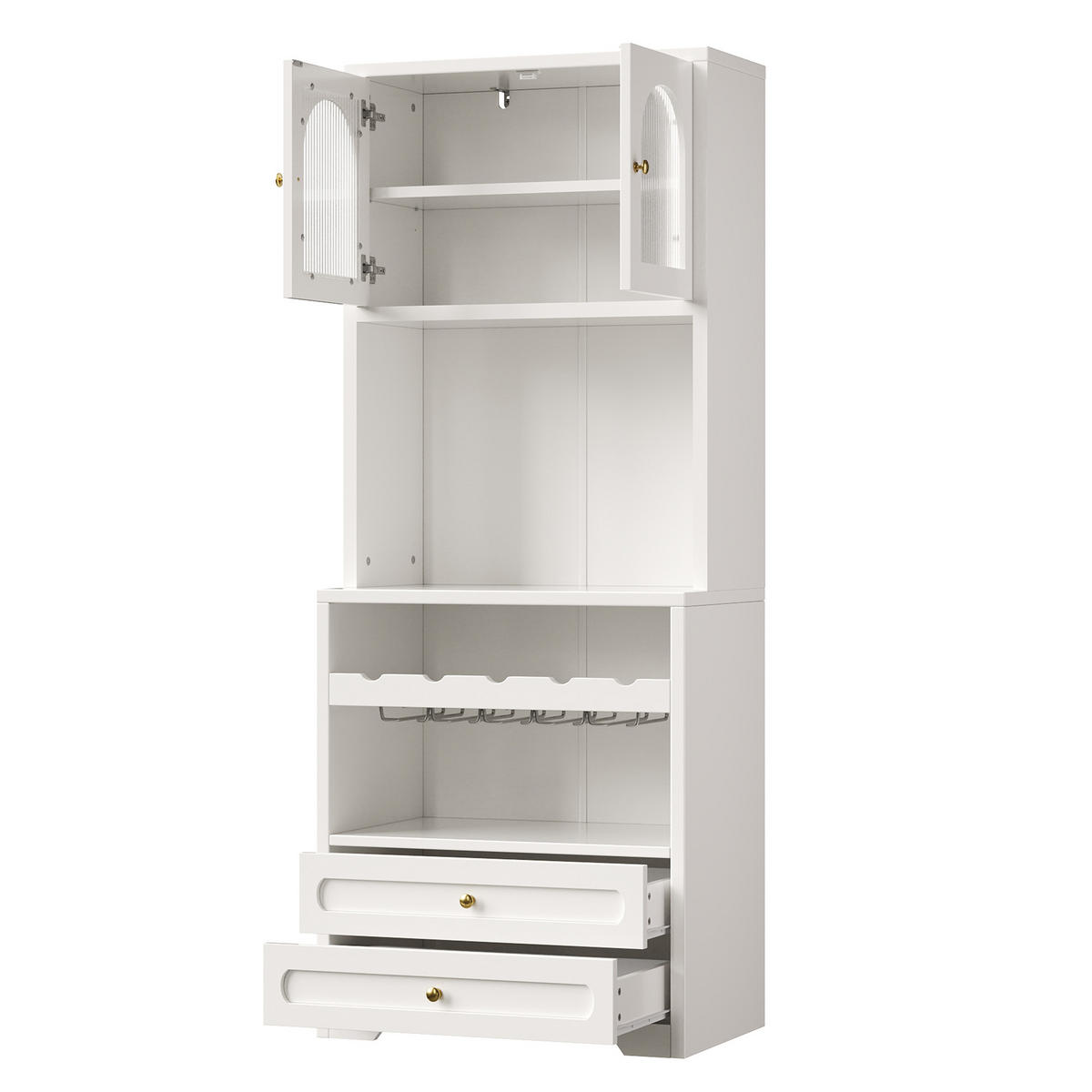 VITRINE LED Gewölbte Glastüren Weinregal Weiß - Weiß, Holzwerkstoff (70/180/40cm) - FLIEKS