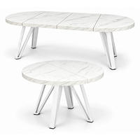 ESSTISCH rund ausziehbar 90/190/76 cm, Marmor, 54 cm Tischplatte + Industrial-Metallgestell Weiß - Hellgrau/Weiß, Holzwerkstoff/Metall (90/190/76cm) - Damale Möbel