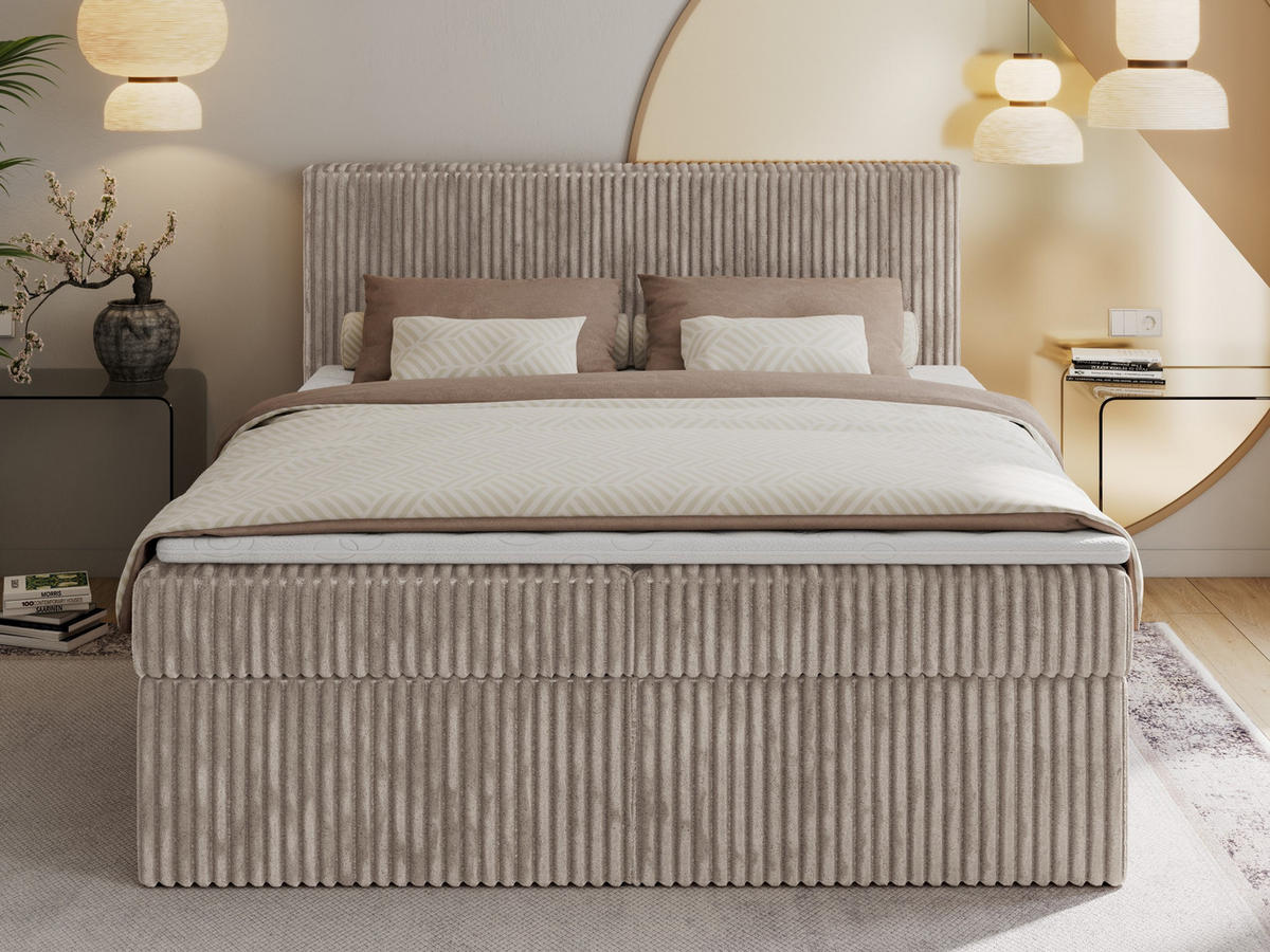 BOXBETT TILIANO 160/200 - Hellbraun Cord - H3 - Hellbraun, Textil (160/200cm)