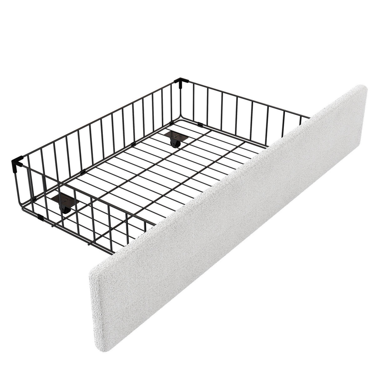 BETT 90/200 cm Weiß aus Plüsch und MDF mit 2 Schubladen - Weiß, Textil (90/200cm) - OKMYHOME