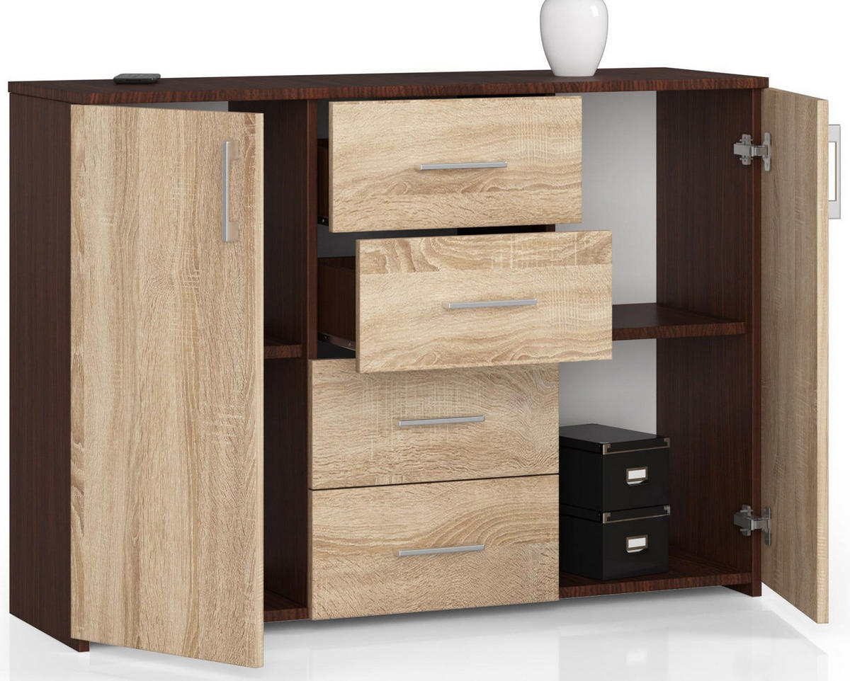 KOMMODE Dunkelbraun, Eiche Sonoma 80/110/35 - Dunkelbraun, Holzwerkstoff (110/80/35cm) - RAUMHIRSCH FURNITURE