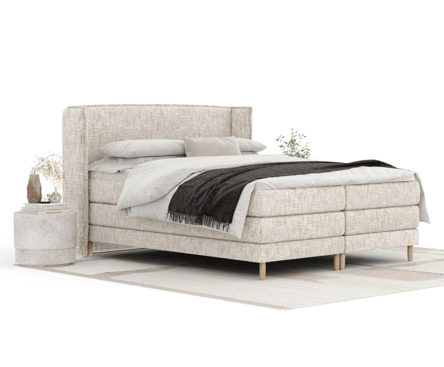 BOXSPRINGBETT Carizzo Creme 140/200 cm mit Matratze und Topper - Creme/Naturfarben, Holz/Holzwerkstoff (140/200cm) - Maison de Reve