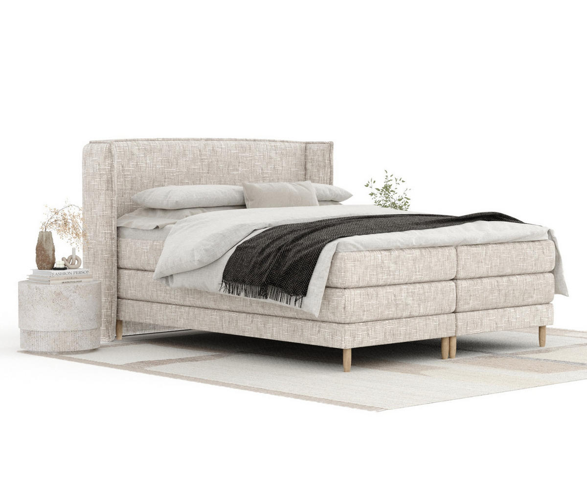 BOXSPRINGBETT Carizzo Creme 140/200 cm mit Matratze und Topper - Creme/Naturfarben, Holz/Holzwerkstoff (140/200cm) - Maison de Reve