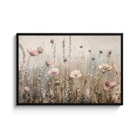 POSTER MIT RAHMEN Blumen - Rosa - Modern - Beige 120x80 cm - Beige, Papier (120/80cm) - MuchoWow