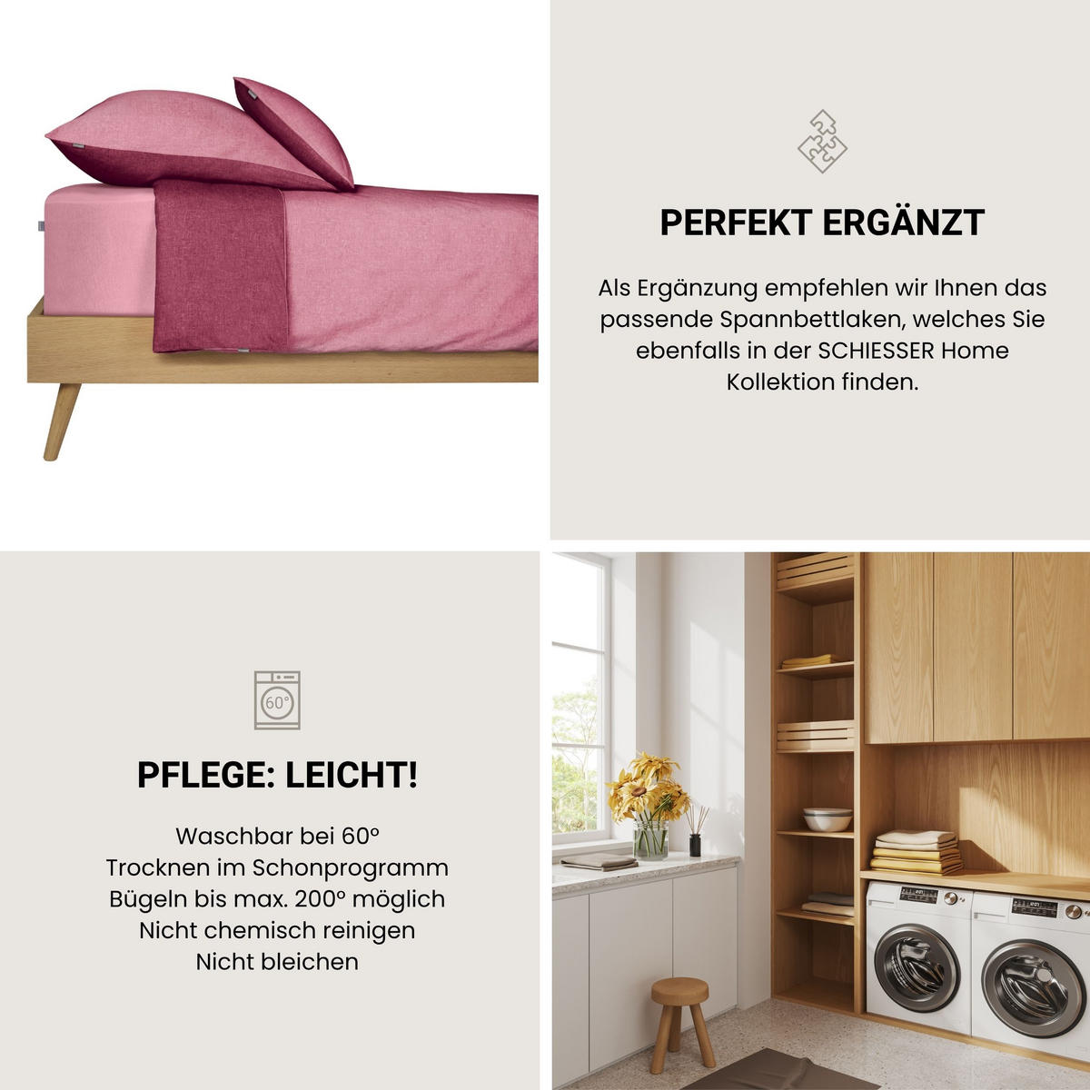 BETTWÄSCHESET Doubleface Feinbiber 2-teilig 155x220 cm Rosa - Rosa, Textil (155/220cm) - SCHIESSER