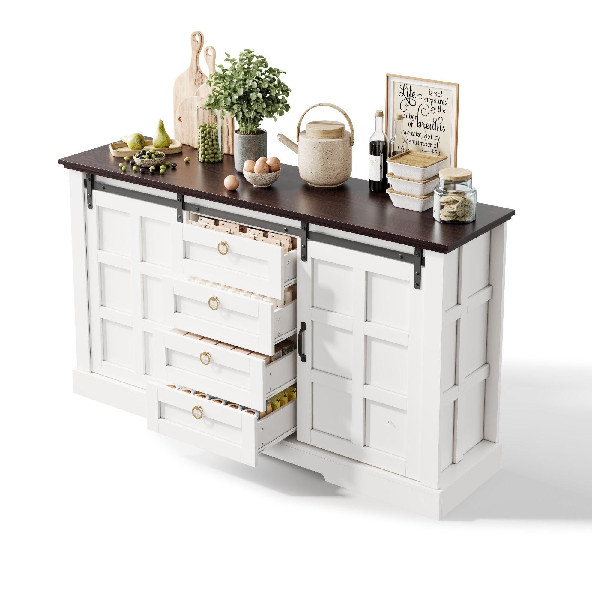 SIDEBOARD 150/40/85 cm mit 2 Schiebetüren & 4 Schubladen in Weiß - Weiß, Holzwerkstoff (150/85/40cm) - BEAOK