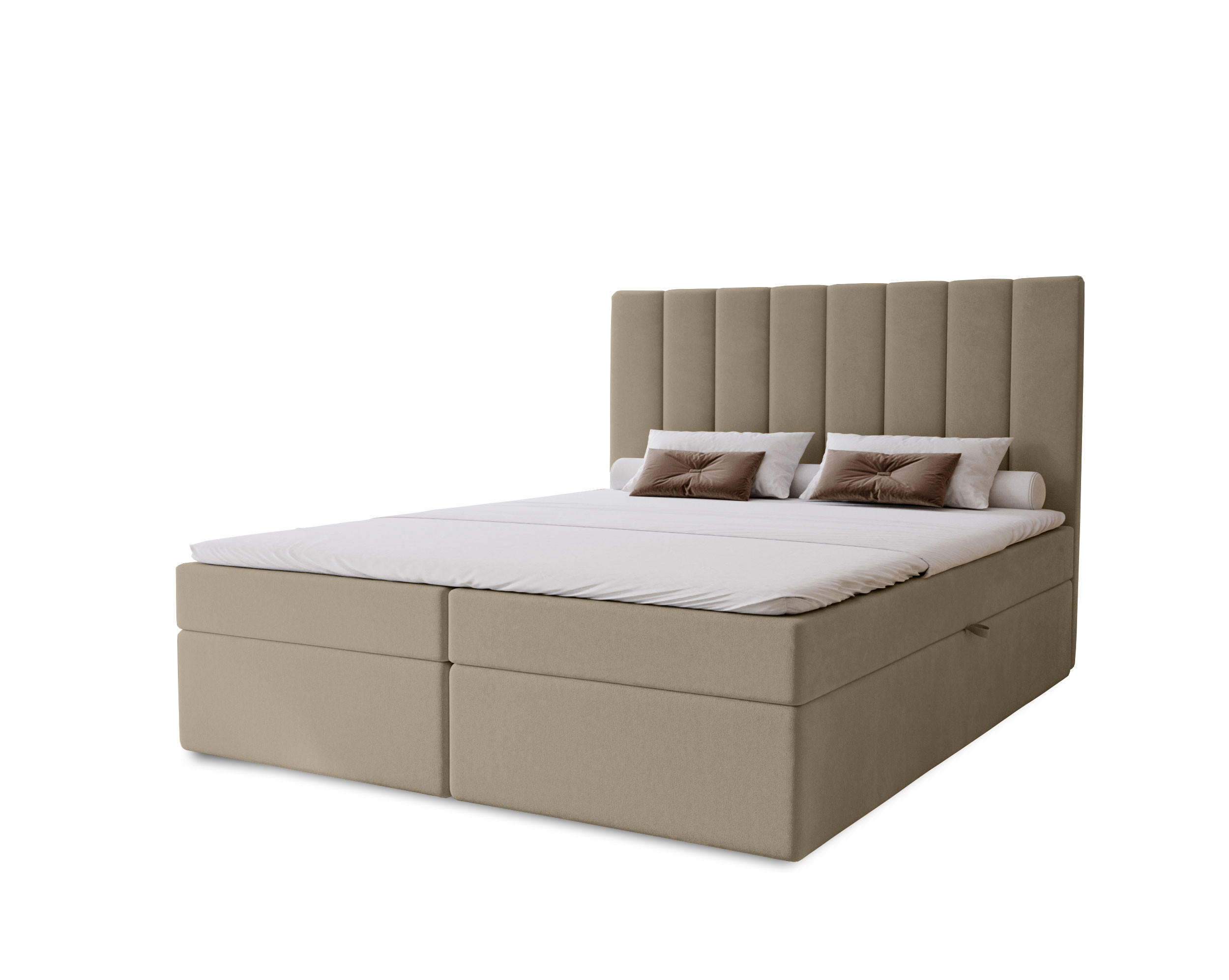 BOXBETT Nero mit 2 Bettkästen, 140x200, Hellbraun, Velourstoff, Doppelbett mit Bonell-Matratze - Hellbraun, Holz/Kunststoff (140/200cm) - Marpur
