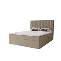 BOXBETT Nero mit 2 Bettkästen, 140x200, Hellbraun, Velourstoff, Doppelbett mit Bonell-Matratze - Hellbraun, Holz/Kunststoff (140/200cm) - Marpur