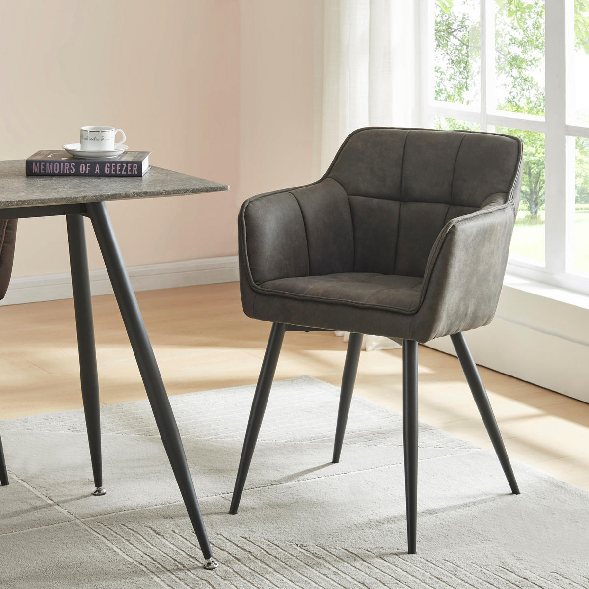 KŘESLO S PODRUČKAMI Birmingham - černá/tmavě šedá, kov/textil (57/81/53cm) - [en.casa]