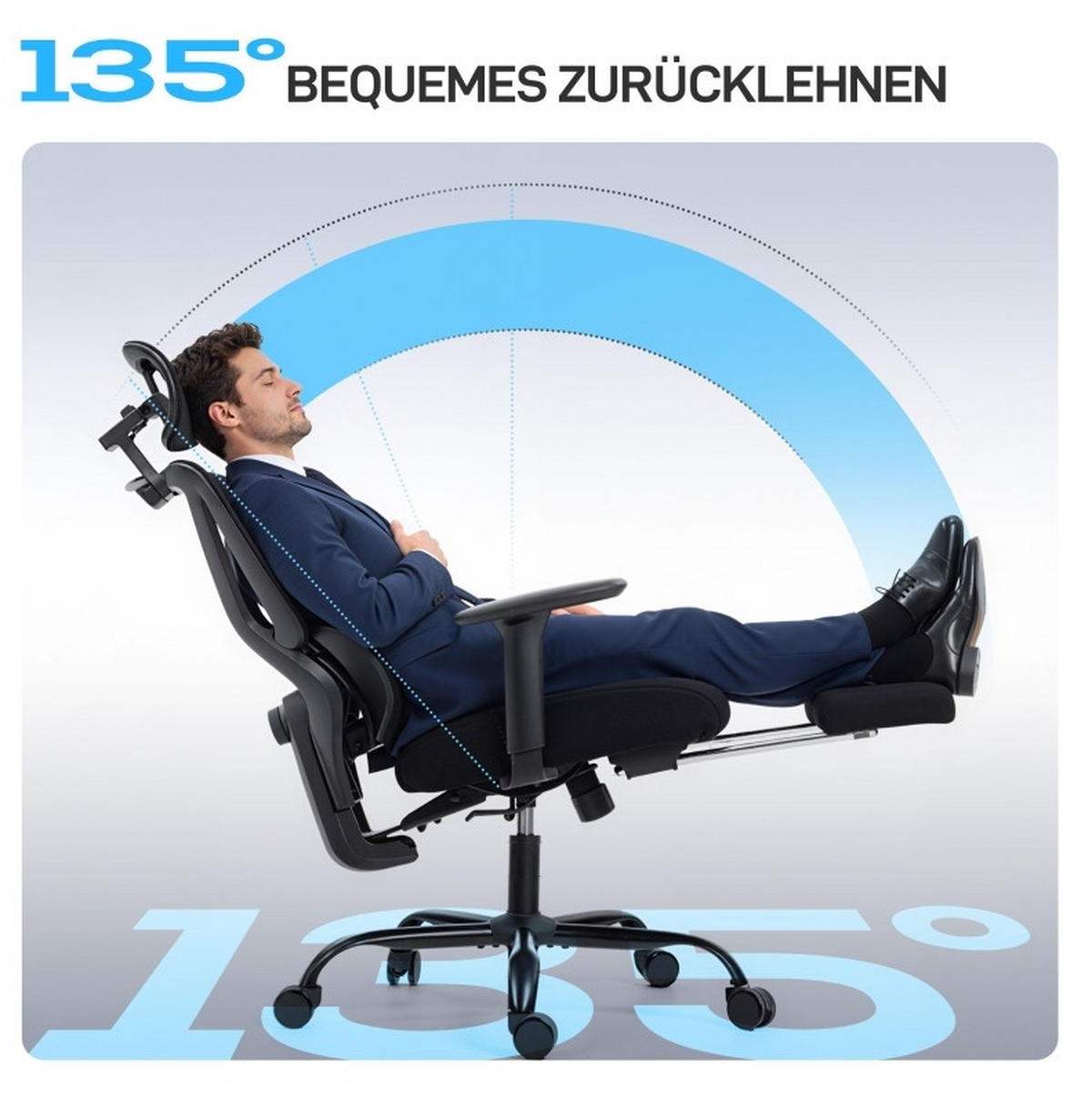 BÜROSTUHL ergonomisch mit Fußstütze Schwarz - Schwarz, Kunststoff (73/128/75cm) - Meubliv