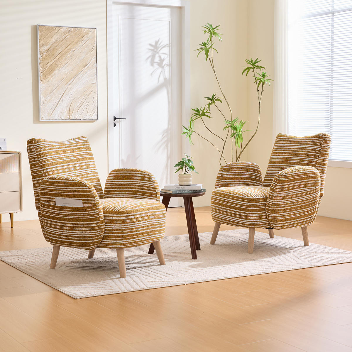 SESSEL Bouclé Senfgelb mit Seitentasche - Gelb, Holzwerkstoff/Textil (77/87/81cm) - WISHDOR
