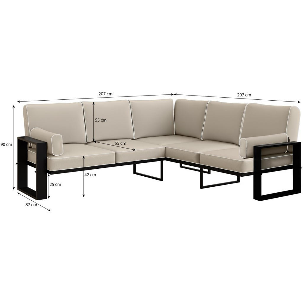 Thumbnail - Beautysofa Loungeeckteil, Beige, Metall, L-Form, 207x90x207 cm, Loungemöbel, Gartensofas