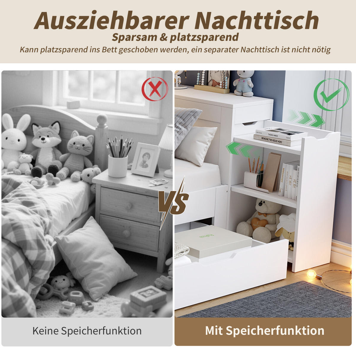 KINDERBETT 90/200 cm Weiß aus MDF mit Stauraum - Weiß, Holzwerkstoff (90/200cm) - OKMYHOME