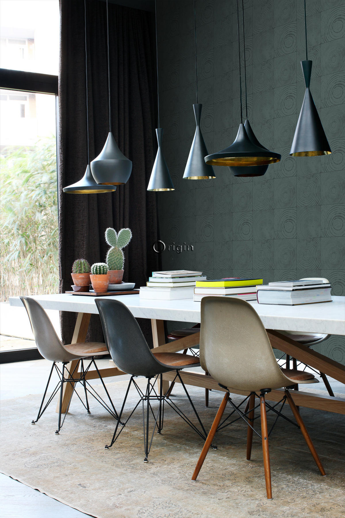 TAPETE Querschnitte von Baumstämmen 53 cm x 10.05 m - Grün, Papier (53/1000cm) - Origin Wallcoverings