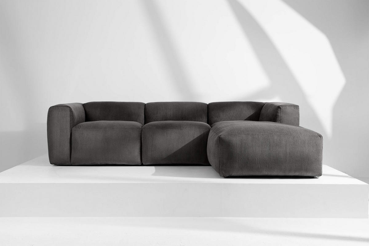 ECKMODULSOFA-RECHTS BUFFO mit extrem weicher und bequemer Sitzfläche, Kordstoff, grau - Grau, Textil (297/180cm) - KONSIMO®
