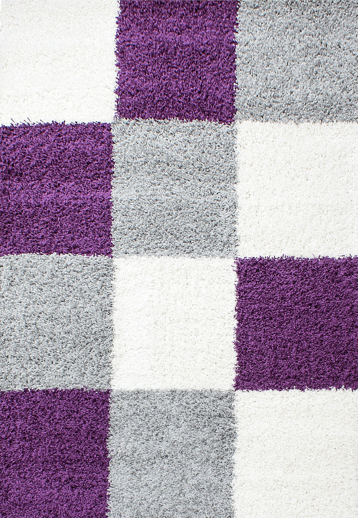 TEPPICH Hochflor Karo Polypropylen Wohnzimmer Shaggy Violett Rechteckig 120x170 - Lila, Textil (120/170cm) - KADIMA DESIGN