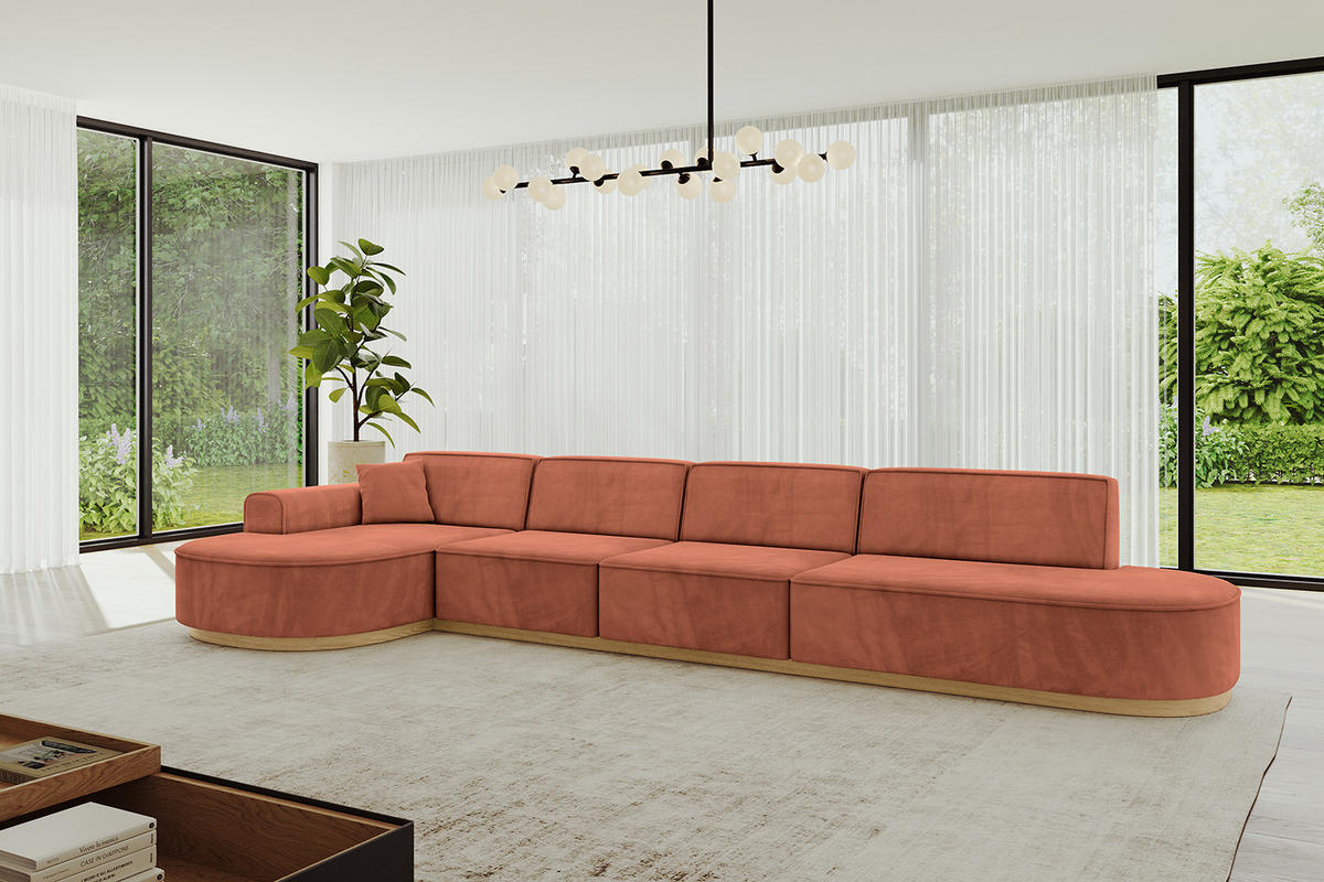 ECKSOFA Ottomane Links MARI-L3-v2 - 413x171x83 cm Koralle Velours - Koralle, Holzwerkstoff/Textil (413/171cm) - ALTDECOR