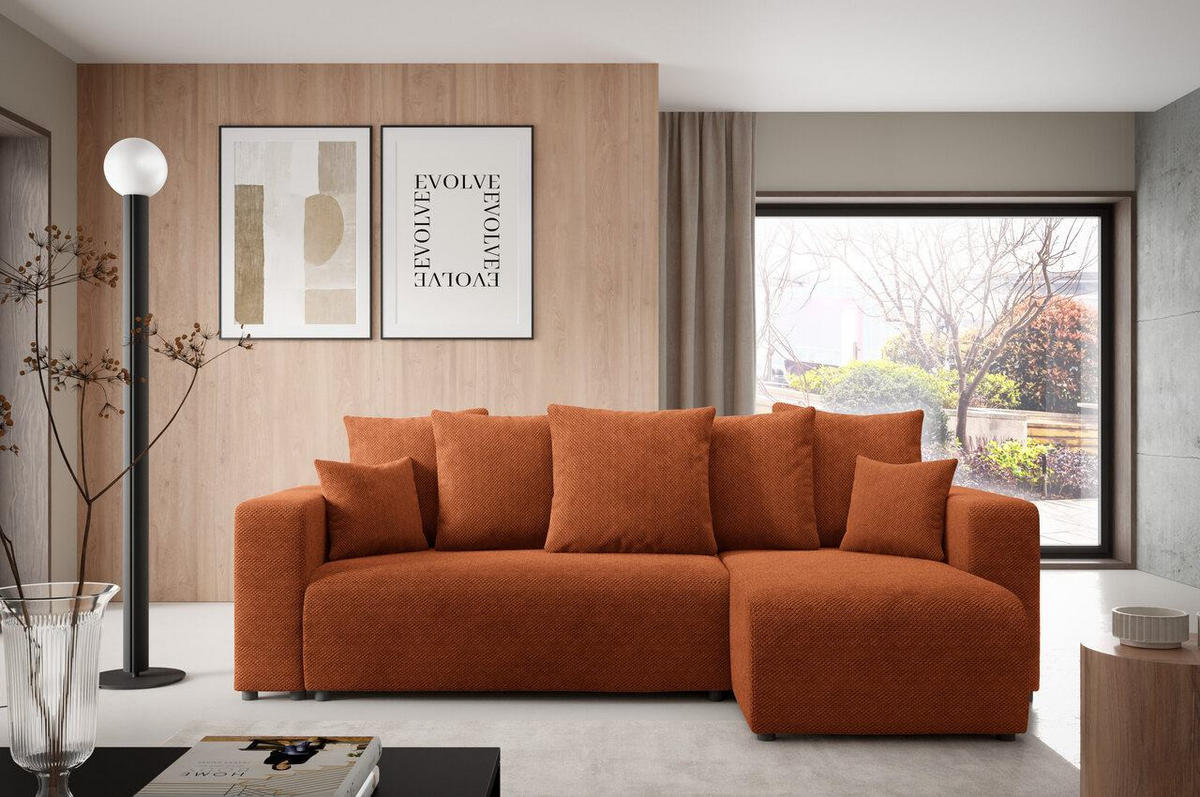 ECKSOFA mit Schlaffunktion Kupfer - Orange, Textil (247/145cm) - Furnisell