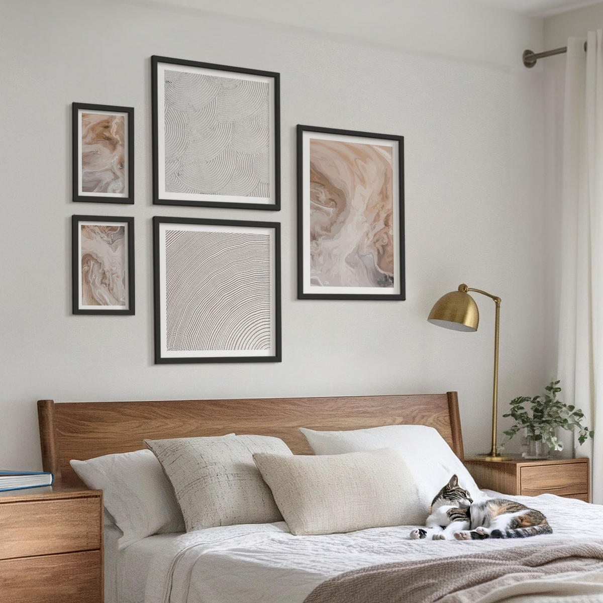 WANDBILDER 5er-Set - 50x50 cm & 20x30 cm & 40x60 cm Schwarzer Rahmen - Marmorstein-Texturmuster - Schwarz, Kunststoff (40/60cm) - ArtPrintCave