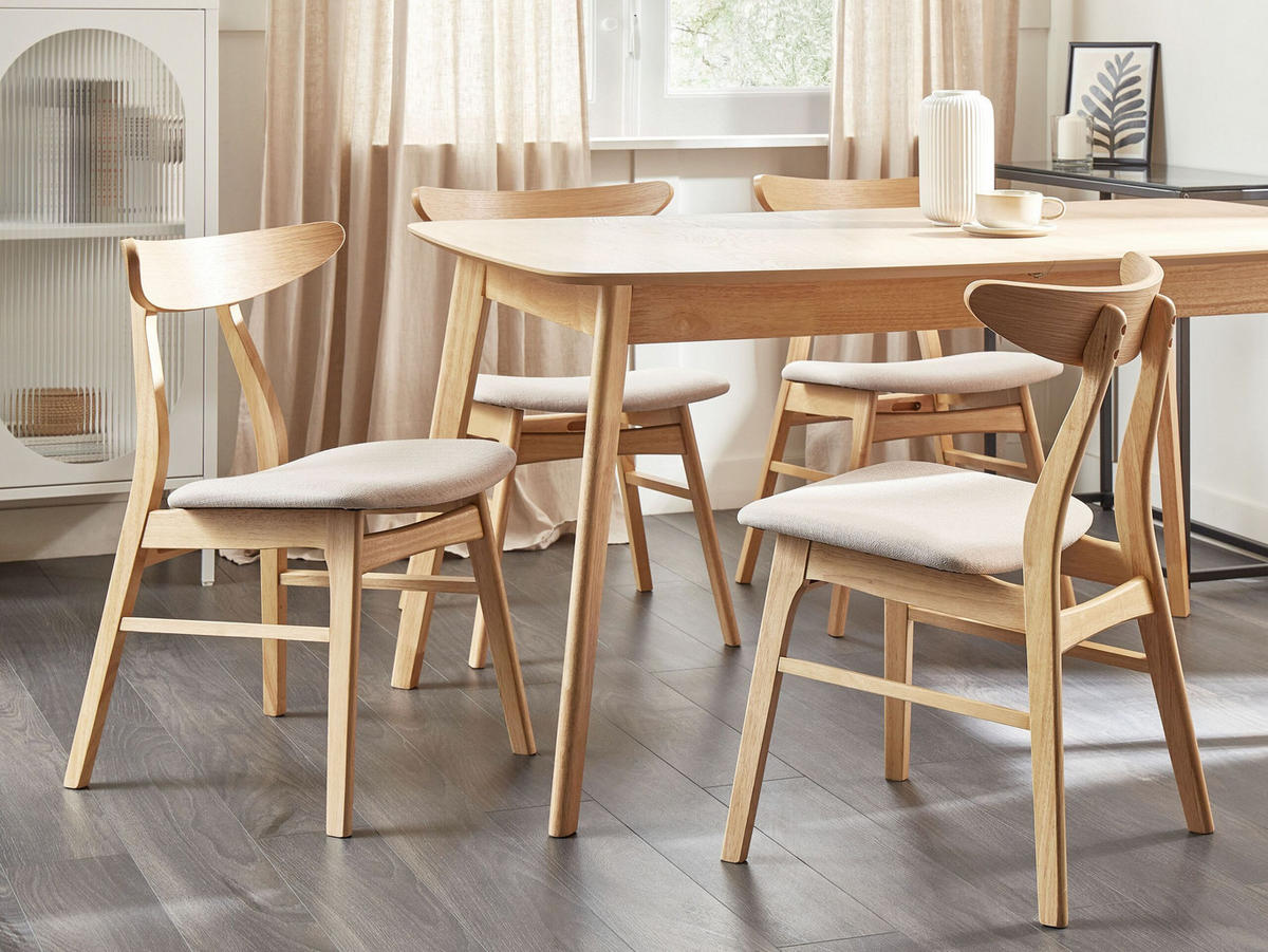 ESSZIMMERSTUHL 2er-Set Gummibaumholz Hellbraun/Hellbeige Lynn - Hellbraun, Holz/Textil (49/78/47cm) - Beliani