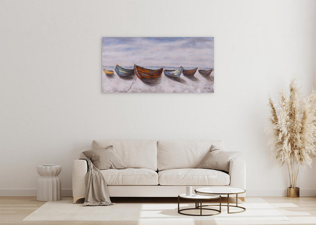ACRYLBILD HANDGEMALT 120/60 cm - Blau/Beige, Holz/Textil (120/60cm) - KUNSTLOFT