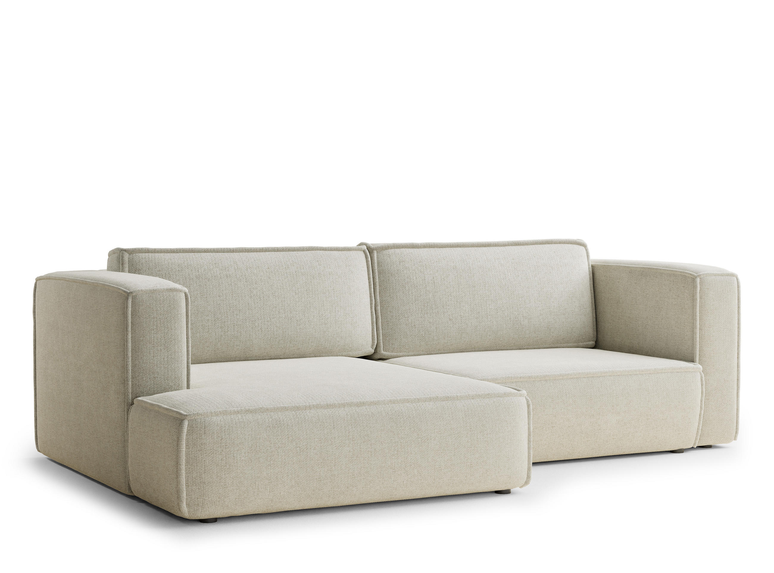 ECKSOFA MIT SCHLAFFUNKTION Velto Creme Chenille-Stoff - Creme/Schwarz, Holz/Holzwerkstoff (152/250cm) - Maison de Reve