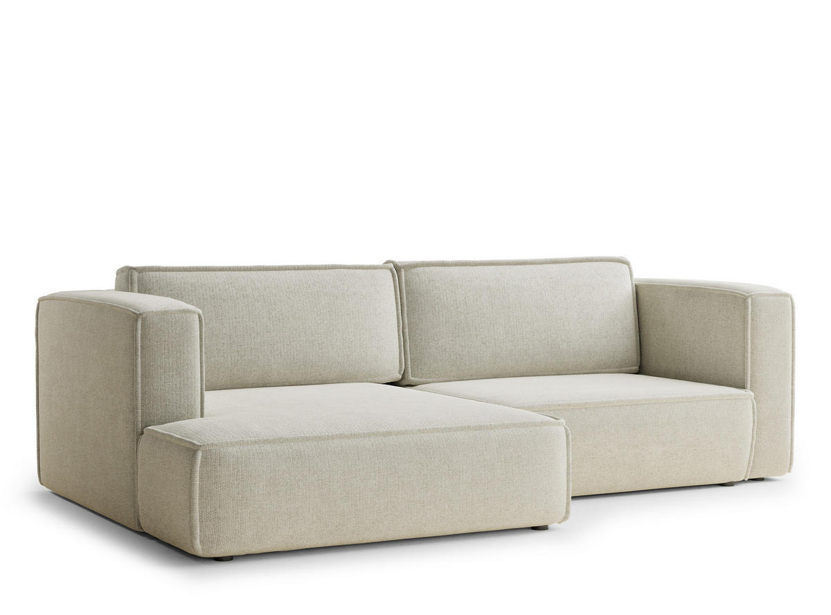 ECKSOFA MIT SCHLAFFUNKTION Velto Creme Chenille-Stoff - Creme/Schwarz, Holz/Holzwerkstoff (152/250cm) - Maison de Reve