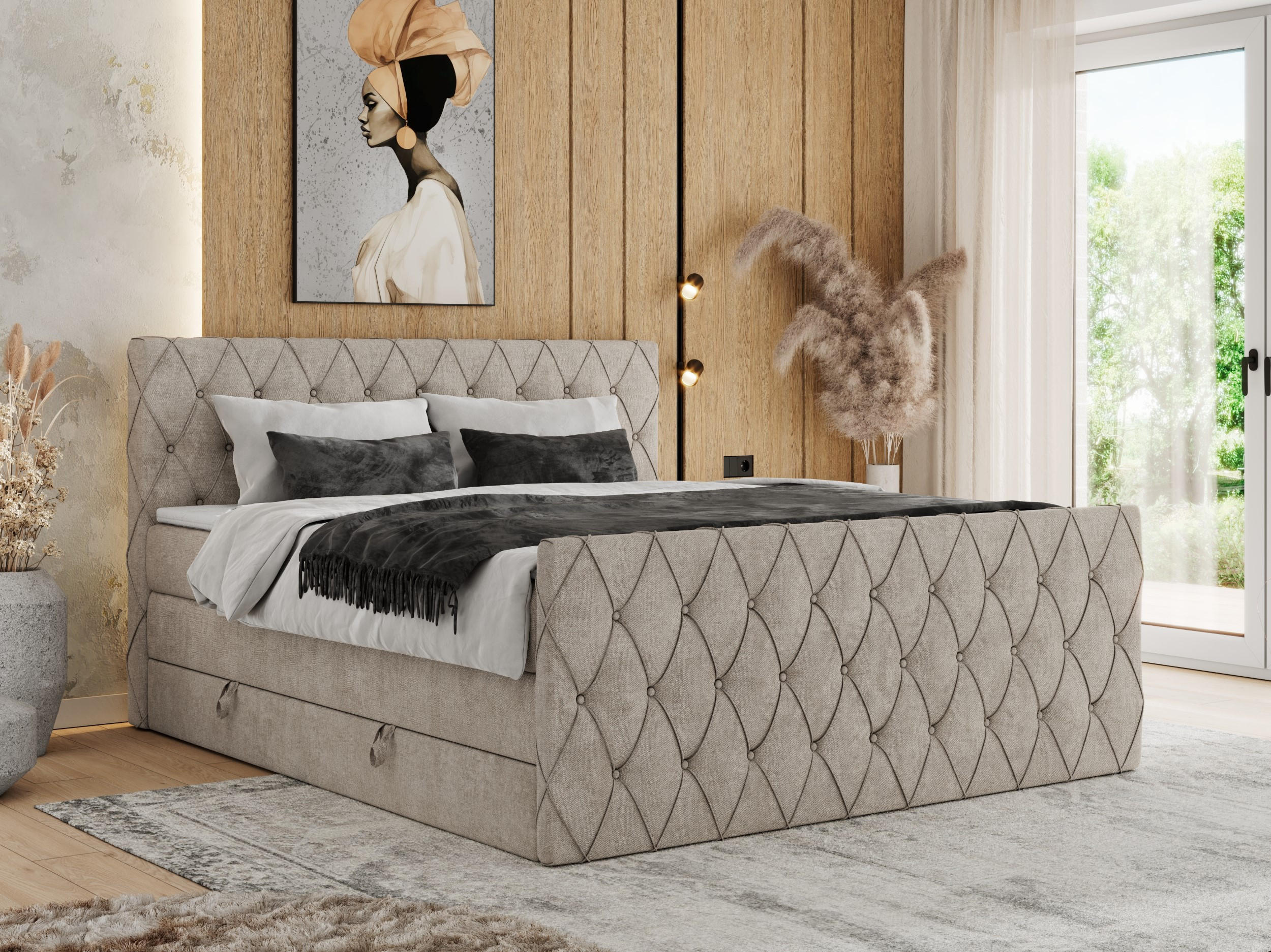 BOXSPRINGBETT MIREN KING DUO 120/200 Beige Struktur - H3 - Beige, Holz/Textil (120/200cm) - MKS