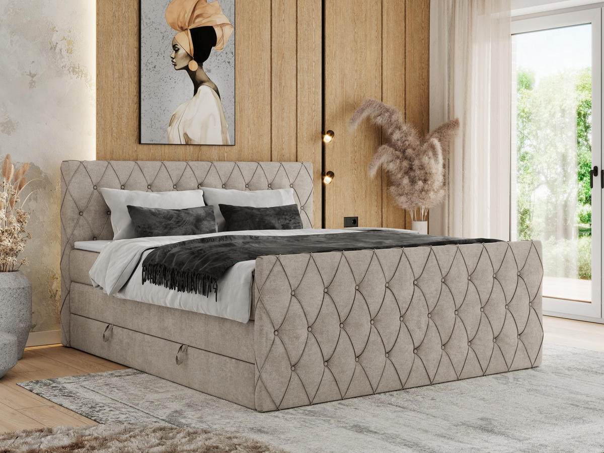 BOXSPRINGBETT MIREN KING DUO 120/200 Beige Struktur - H3 - Beige, Holz/Textil (120/200cm) - MKS