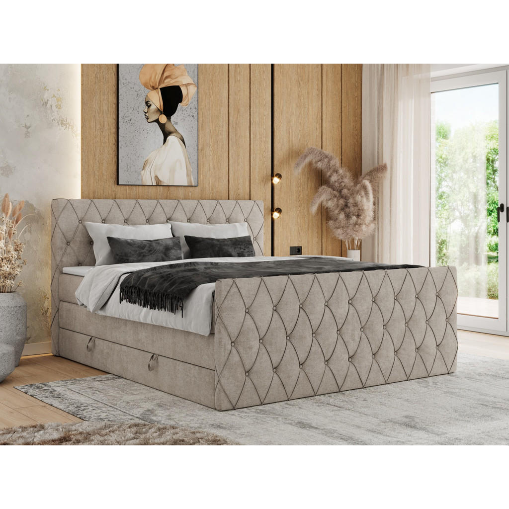 Thumbnail - MKS Boxspringbett, Beige, Textil, 2-Sitzer, H4, Rechteckig, 200x200 cm, Schlafzimmer, Betten, Boxspringbetten
