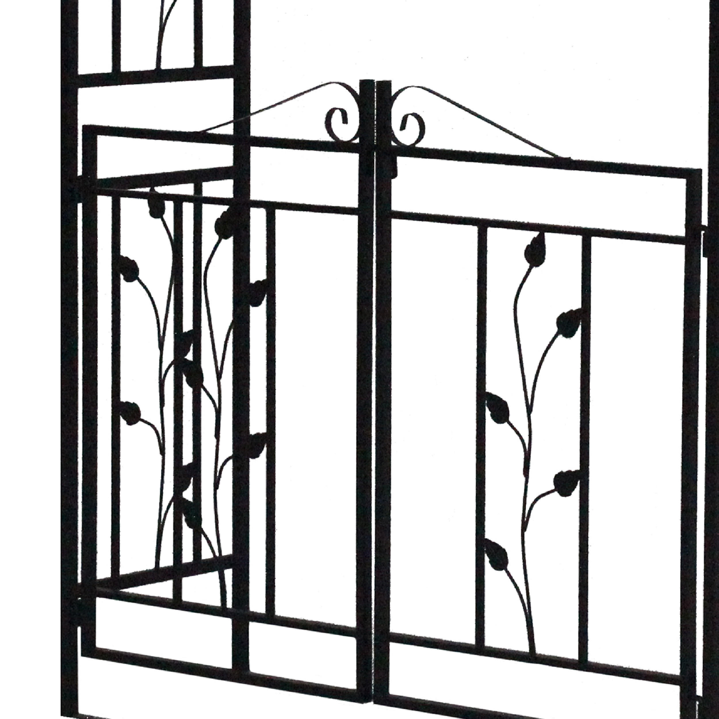 ROSENBOGEN Bury - Rankhilfe mit Oberteil und Doppel-Torpforte. Seitenteile und Tor mit Blumenverzierung. BxTxH: 120x40x220 cm - Schwarz, Metall (120/220/40cm) - TPFGarden