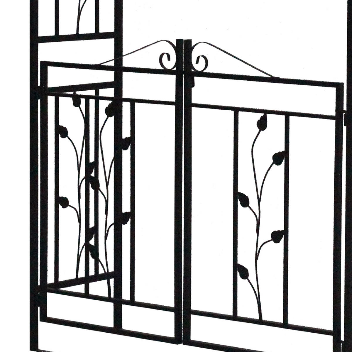 ROSENBOGEN Bury - Rankhilfe mit Oberteil und Doppel-Torpforte. Seitenteile und Tor mit Blumenverzierung. BxTxH: 120x40x220 cm - Schwarz, Metall (120/220/40cm) - TPFGarden