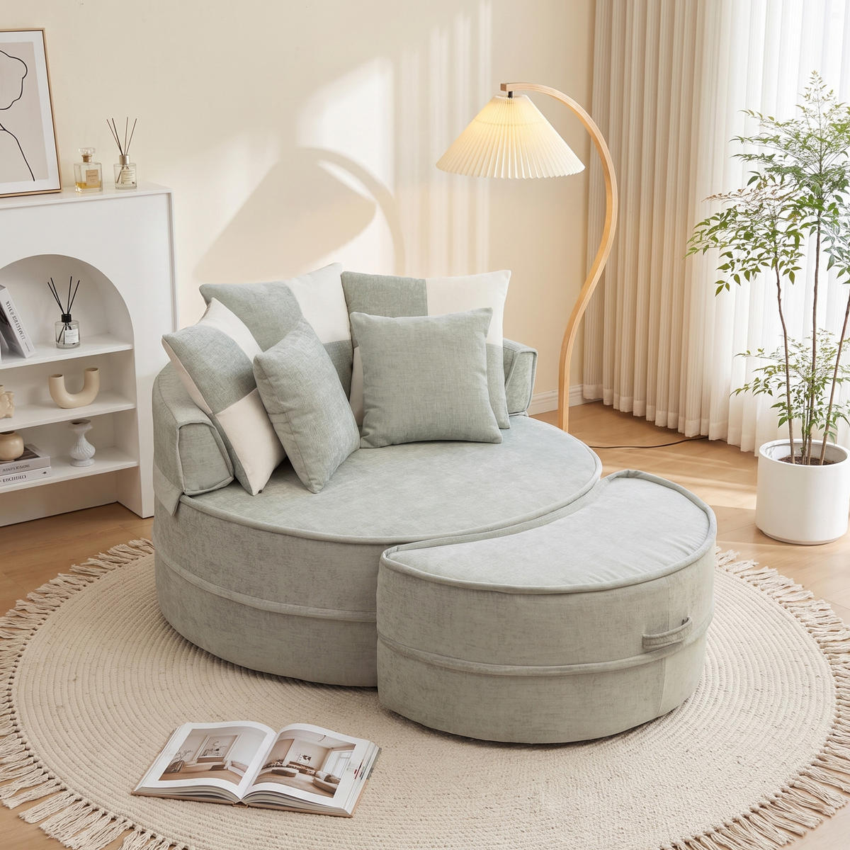 XXL-SESSEL DE-35026 mit Hocker und 5 Kissen Grün - Grün, Textil (121/66/163cm) - ComfortXL