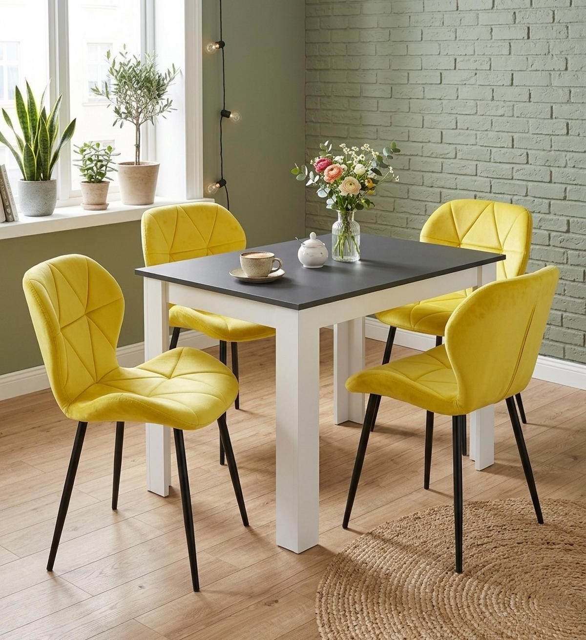 STUHL Gelb 46x53 cm MANGO Samt Bezug 3 Stück - Gelb, Kunststoff (46/52/53cm)