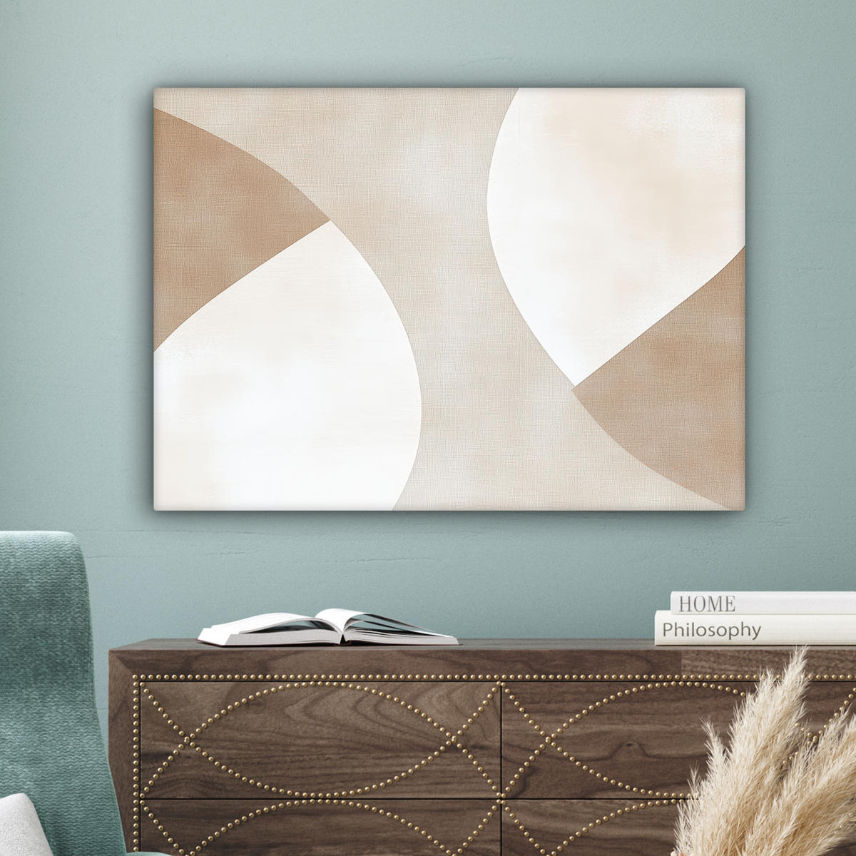 LEINWANDBILD Braun - Japandi - Abstrakt Wandbilder 80x60 cm - Sandfarben, Textil (80/60cm) - MuchoWow