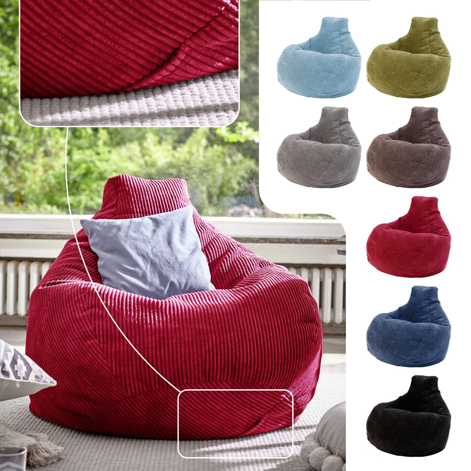 SITZSACK MIT RÜCKENLEHNE Cozy Cord - Rot, Textil (80/90/90cm) - Green Bean