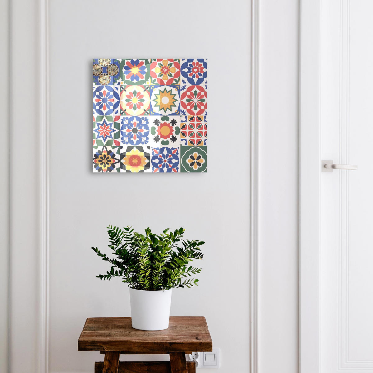 SCHLÜSSELBOX Schwarz 30x30 cm- Türöffnung nach rechts - Blumenmosaik - Blau, Metall (30/30/5cm) - TULUP