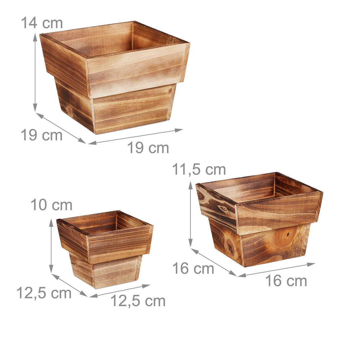 3XBLUMENTOPF - Hellbraun, Holz (19/14/19cm) - Relaxdays