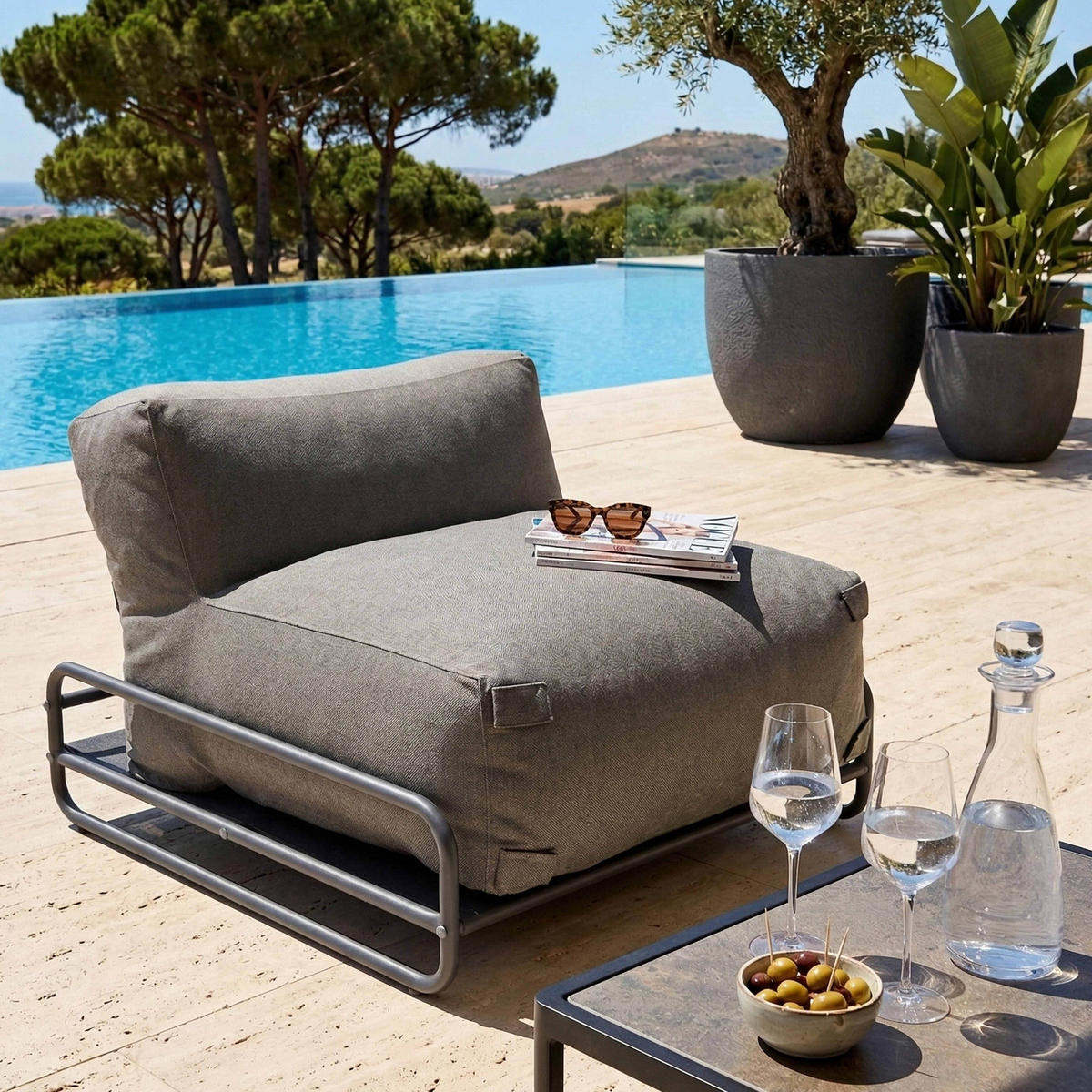 GARTENMÖBEL 4er-Set, Grau - Grau, Textil - Oviala