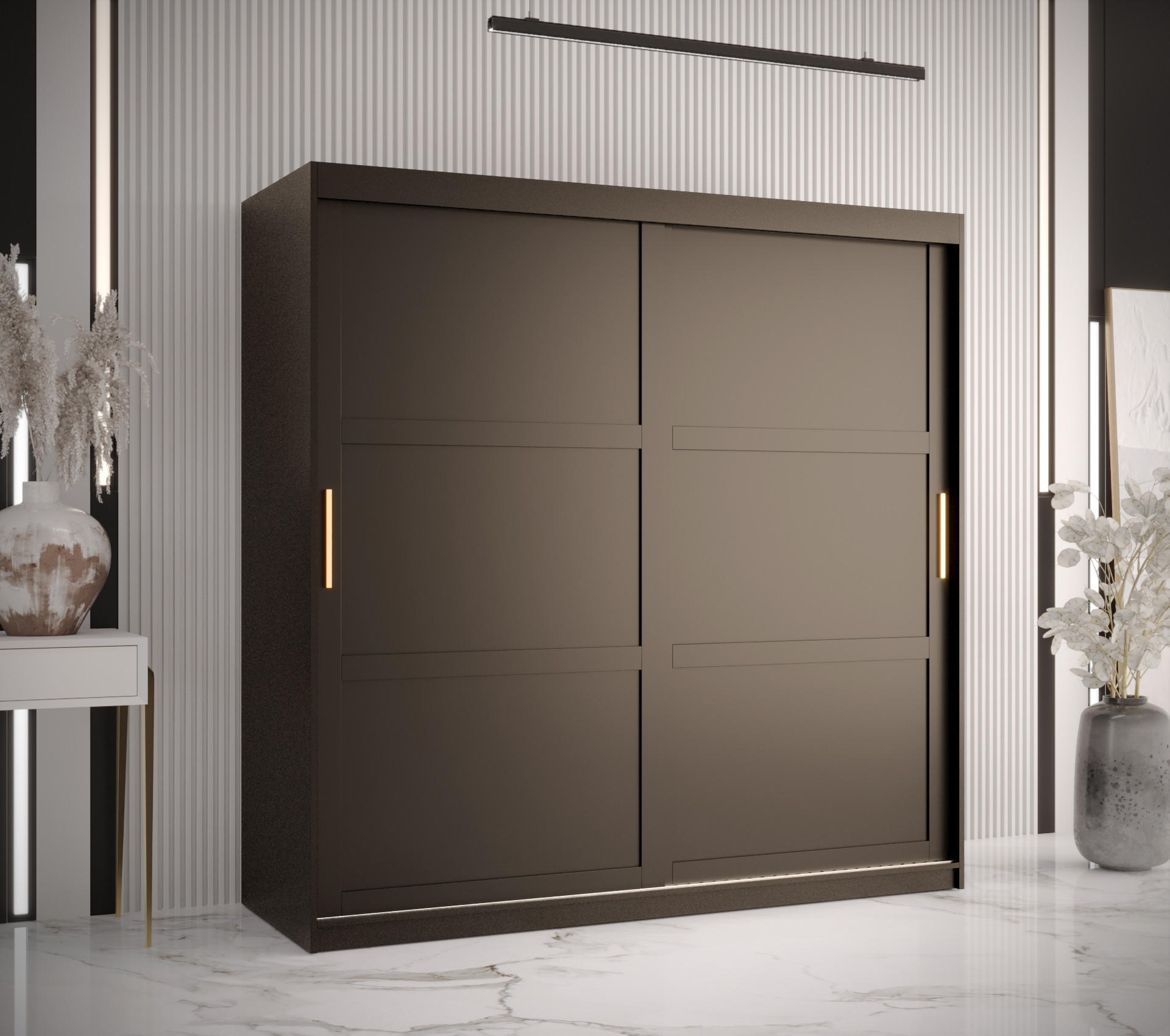 SCHWEBETÜRENSCHRANK 200/180/62 2-türig - Goldfarben/Schwarz, Holz/Kunststoff (180/200/62cm) - Abiks Möbel