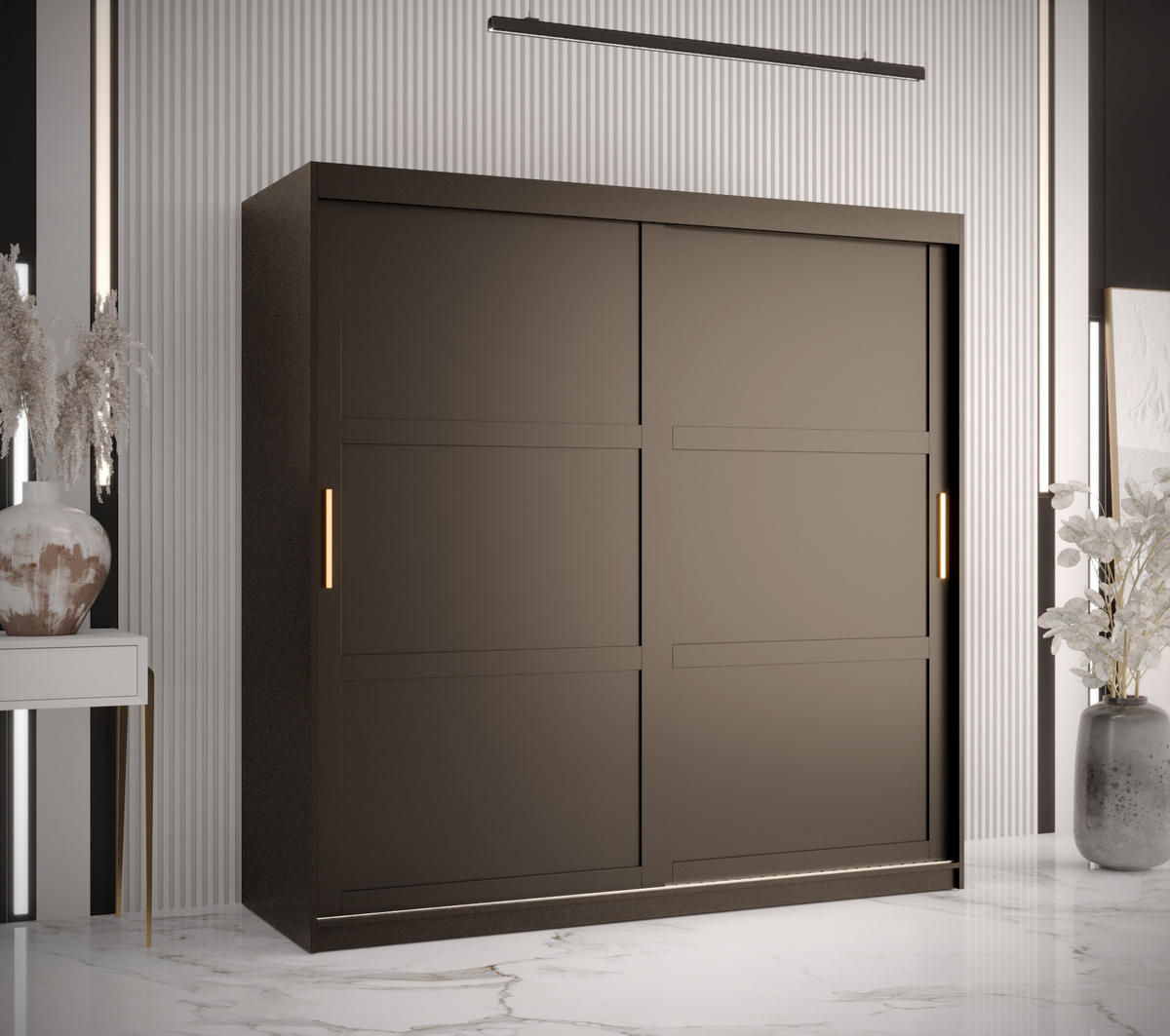 SCHWEBETÜRENSCHRANK 200/180/62 2-türig - Goldfarben/Schwarz, Holz/Kunststoff (180/200/62cm) - Abiks Möbel
