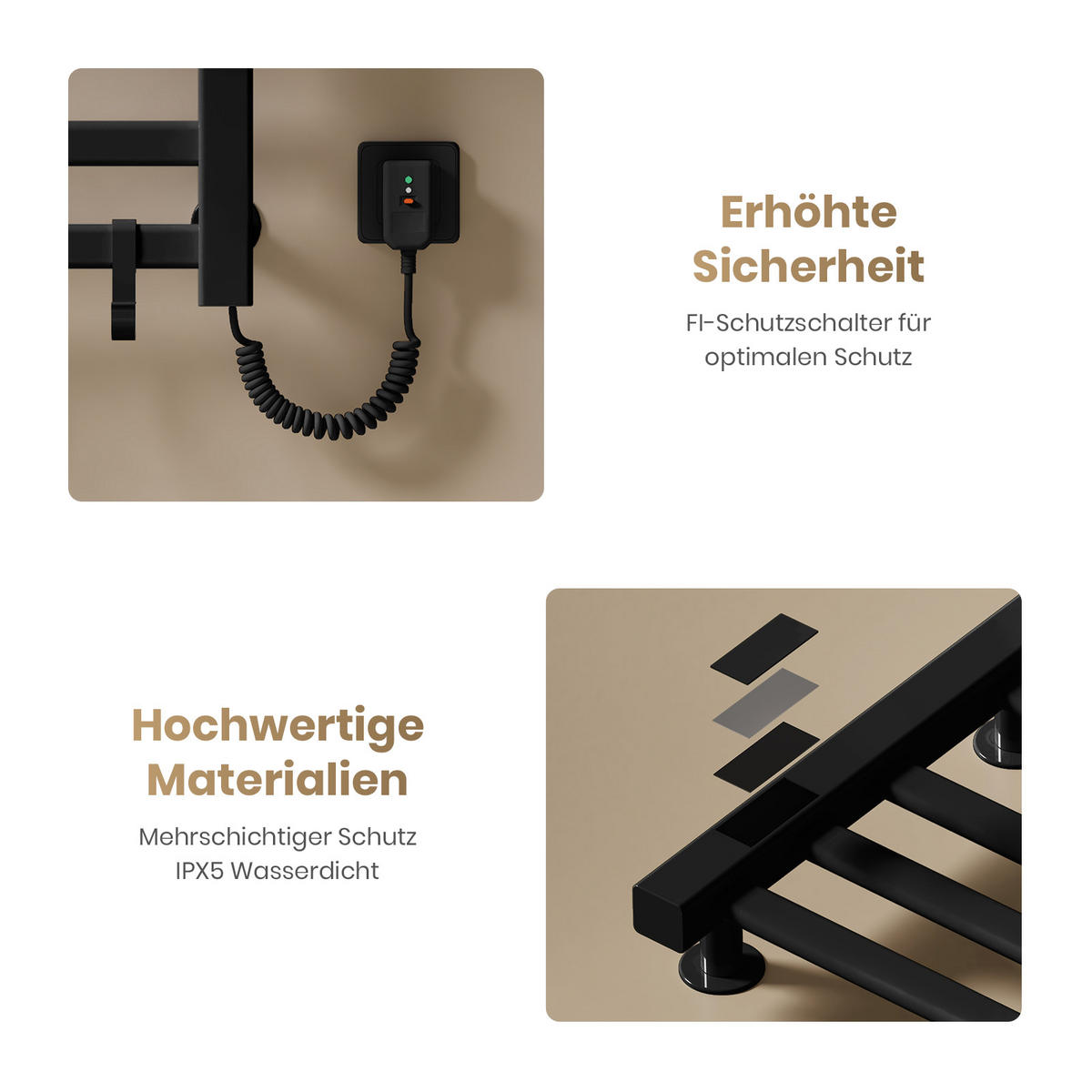 HEIZKÖRPER Elektrischer Handtuchhalter mit Ablage Schwarz 50/50/4,3 cm - Schwarz, Metall (50/50/25cm) - EMKE