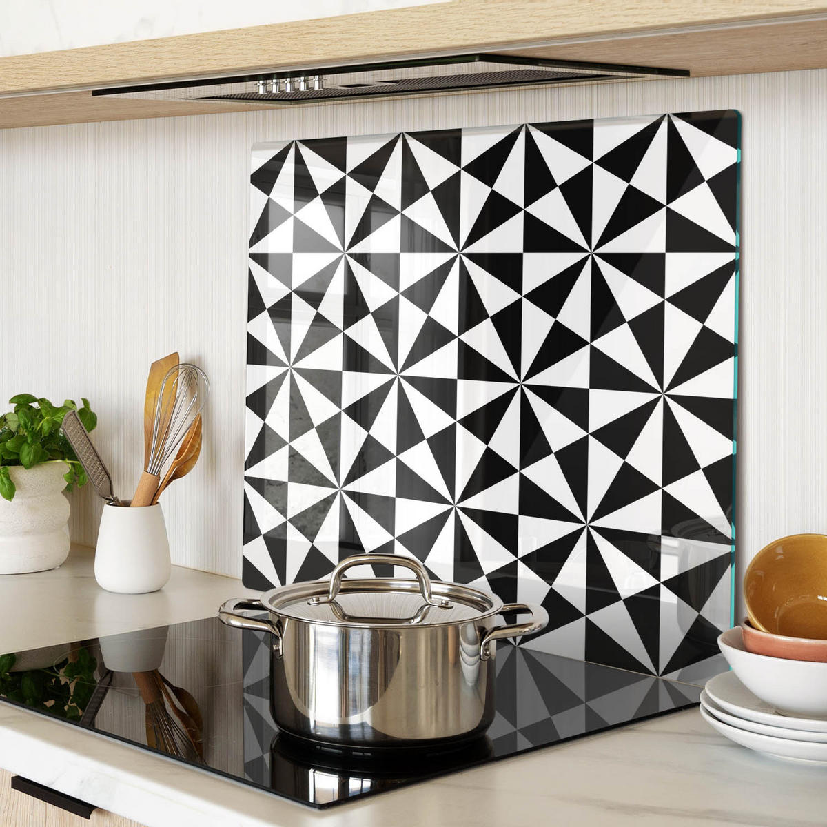 GLASPLATTE 60x52 cm Geometrische Figuren - Schwarz, Glas (60/0.4/52cm) - TULUP