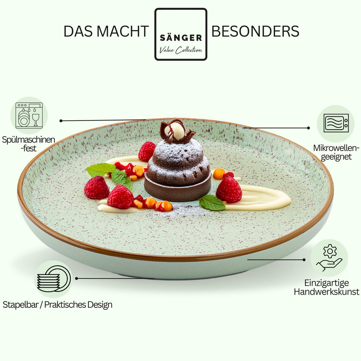 DESSERTTELLER SET RIO MINZE - 4 teilig aus Steingut - Grün, Keramik (13cm) - Sänger