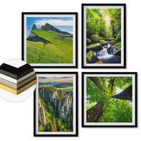 WANDBILDER 4er-Set - 50x50 cm & 40x60 cm Schwarzer Rahmen - Grüne Berge Wasserfallwald - Schwarz, Kunststoff (50/50cm) - ArtPrintCave