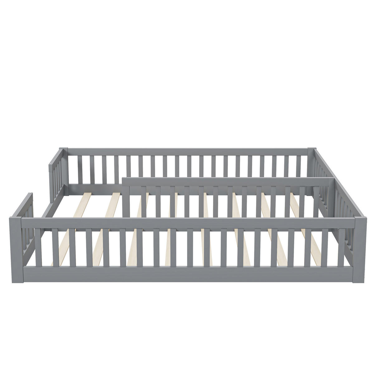 PANELBETT 90x200cm Grau Kiefer Kinderbett Geländer für 2 Kinder - Grau, Holz (90/200cm) - FLIEKS