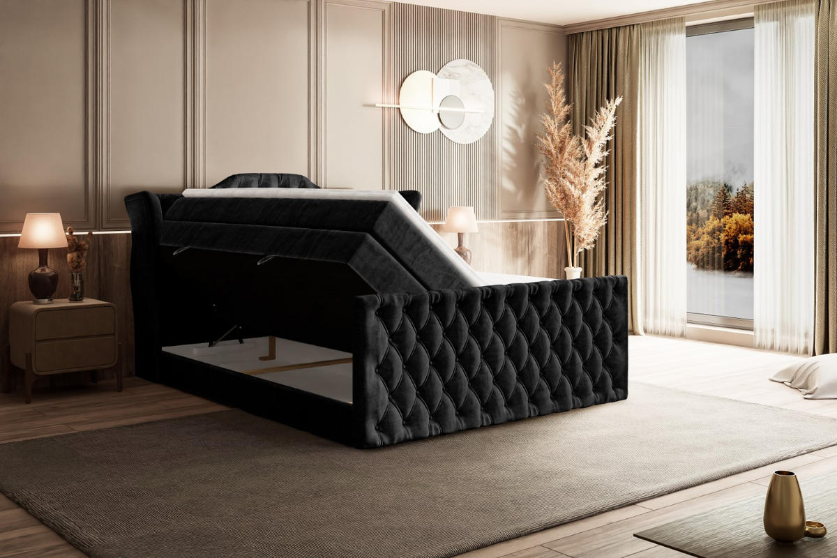 BOXSPRINGBETT VILA-Z KING - 120x200 - H3/H4 - Schwarz - Schwarz, Holzwerkstoff (120/200cm) - ALTDECOR
