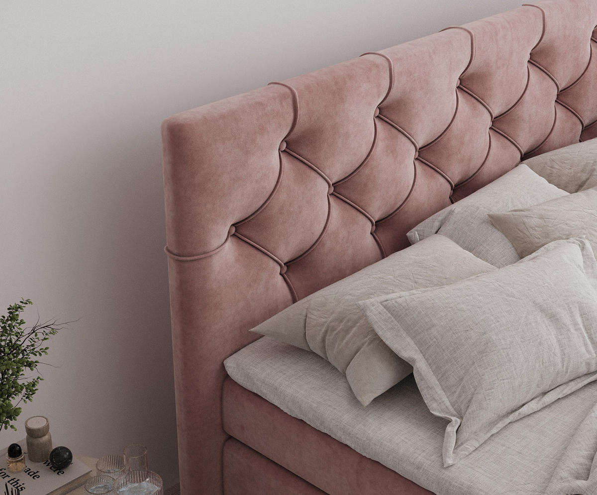 BOXSPRINGBETT Hugo Rosa 160/200 cm - Schwarz/Rosa, Holz/Holzwerkstoff (160/200cm) - Maison de Reve