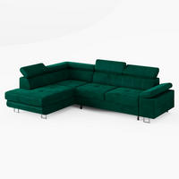 ECKSOFA CAROLINE Links Dunkelgrün Velours-Stoff mit Schlaffunktion und Bettkasten - Chromfarben/Dunkelgrün, Textil (253/190cm) - Barchello